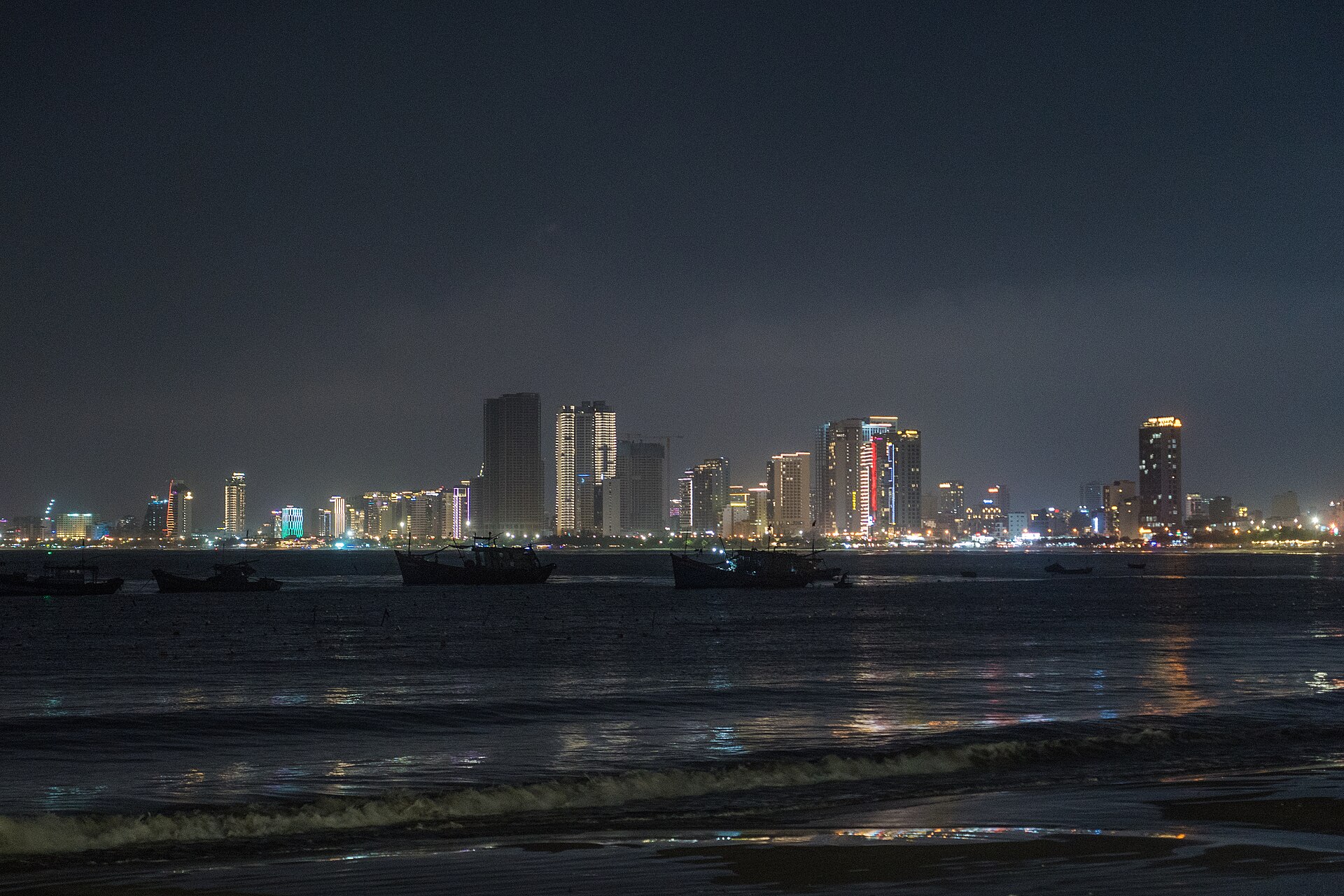 The riverfront after dark