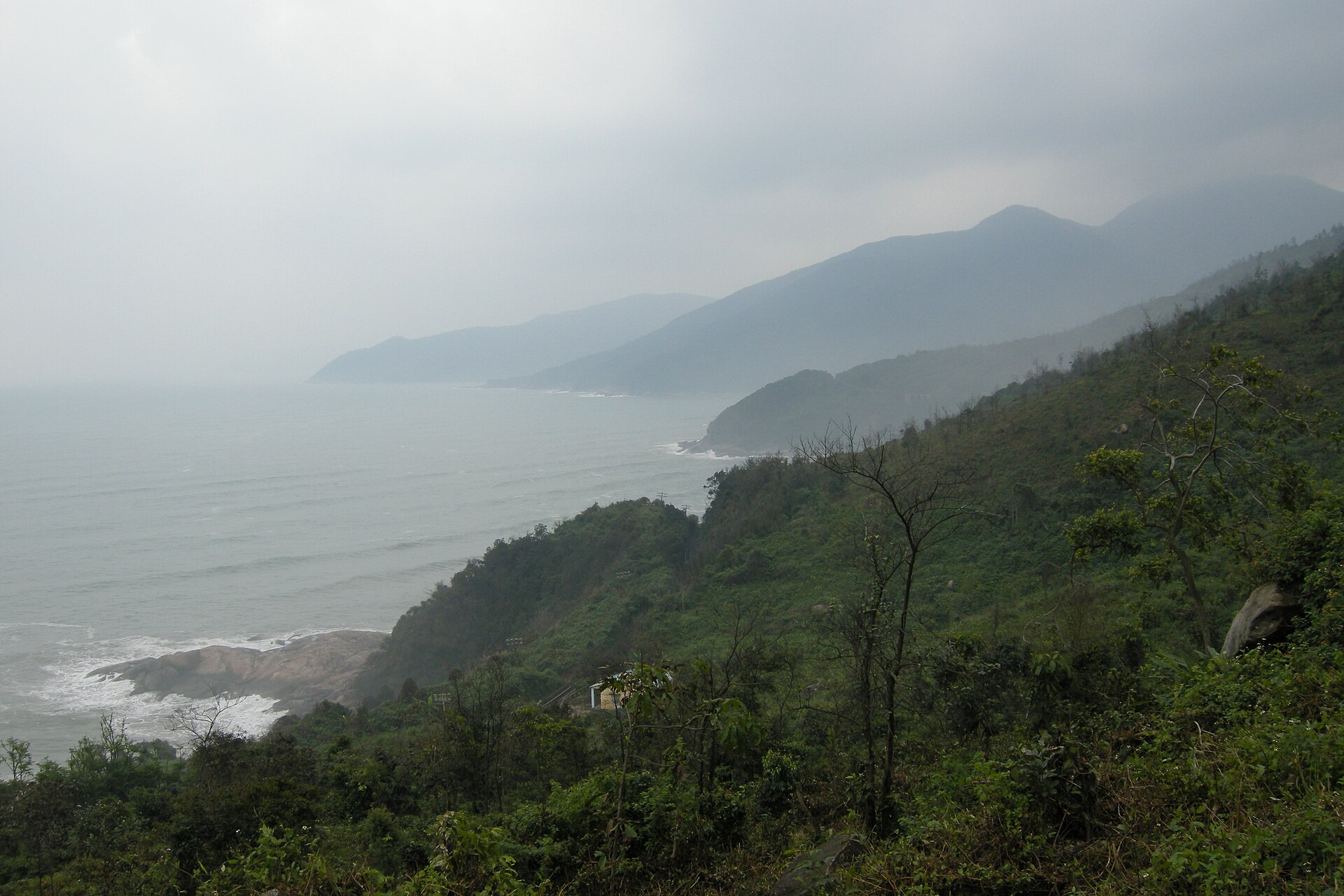 The Hai Van Pass winding above the coastline